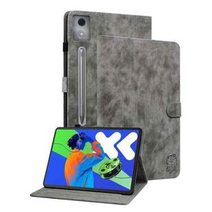 For Lenovo Tab P12 Pro 12.7 2025 Tiger Pattern Flip Leather Tablet Case(Grey)