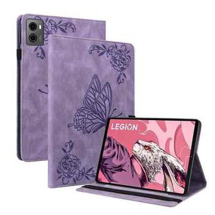 For Lenovo Legion Y700 2023 Butterfly Flower Embossed Leather Tablet Case(Purple)