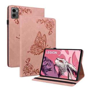 For Lenovo Legion Y700 2023 Butterfly Flower Embossed Leather Tablet Case(Rose Gold)