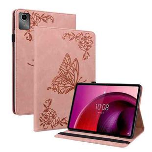 For Lenovo Tab M11/Xiaoxin Pad 11 2024 Butterfly Flower Embossed Leather Tablet Case(Rose Gold)