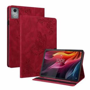 For Lenovo Tab K11 Plus Butterfly Flower Embossed Leather Tablet Case(Red)