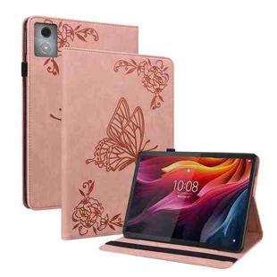 For Lenovo Tab K11 Plus Butterfly Flower Embossed Leather Tablet Case(Rose Gold)