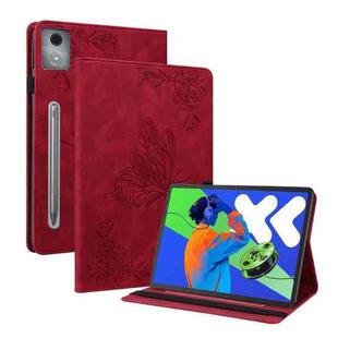 For Lenovo Tab P12 Pro 12.7 2025 Butterfly Flower Embossed Leather Tablet Case(Red)