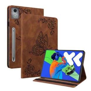 For Lenovo Tab P12 Pro 12.7 2025 Butterfly Flower Embossed Leather Tablet Case(Brown)