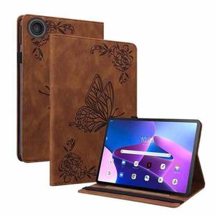 For Lenovo ZhaoYang K10C 10.1 inch Butterfly Flower Embossed Leather Tablet Case(Brown)