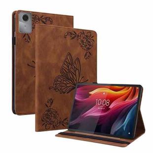 For Lenovo Idea Tab 11 / Xiaoxin Pad 2025 Butterfly Flower Embossed Leather Tablet Case(Brown)