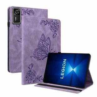For Lenovo Legion Y700 Gen 4 Butterfly Flower Embossed Leather Tablet Case(Purple)