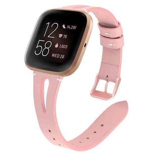 For Fitbit Versa 2 Leather Middle Opening Watch Band(Pink)