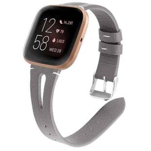 For Fitbit Versa 2 Leather Middle Opening Watch Band(Gray)