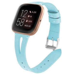 For Fitbit Versa 2 Leather Middle Opening Watch Band(Blue)