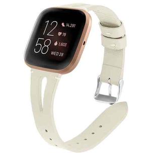 For Fitbit Versa 2 Leather Middle Opening Watch Band(Creamy White)