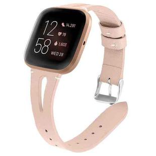 For Fitbit Versa 2 Leather Middle Opening Watch Band(Apricot)