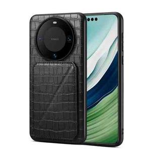For Huawei Mate 60 Pro Denior Crocodile Texture Holder Electroplating Phone Case(Black)