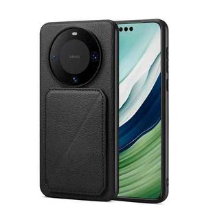 For Huawei Mate 60 Denior Calf Texture Holder Electroplating Phone Case(Black)