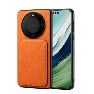 For Huawei Mate 60 Pro Denior Calf Texture Holder Electroplating Phone Case(Orange)