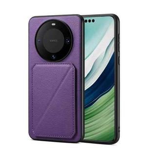 For Huawei Mate 60 Pro Denior Calf Texture Holder Electroplating Phone Case(Purple)
