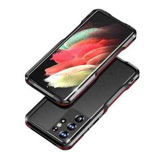 For Samsung Galaxy S21 Ultra 5G Sharp Edge Magnetic Shockproof Metal Frame Phone Case(Black Red)