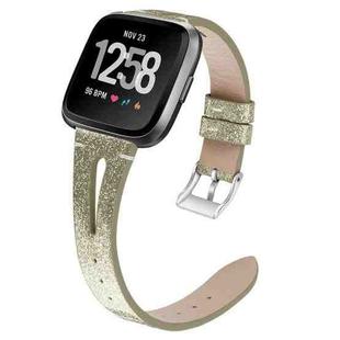 For Fitbit Versa 2 Top Layer Cowhide Pointed Tail Open Leather Watch Band(Flash Gold)