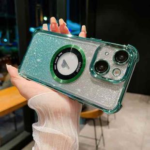For iPhone 13 6D Electroplating Gradient Glitter Armor Magsafe Phone Case(Green)