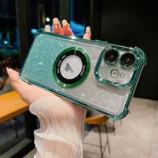 For iPhone 12 6D Electroplating Gradient Glitter Armor Magsafe Phone Case(Green)