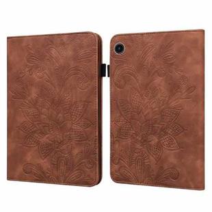 For Samsung Galaxy Tab A9 Lace Flower Embossing Pattern PU Tablet Case(Brown)