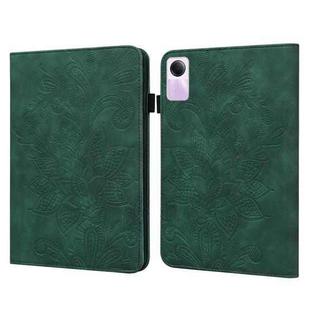 For Xiaomi Redmi Pad SE Lace Flower Embossing Pattern PU Tablet Case(Green)