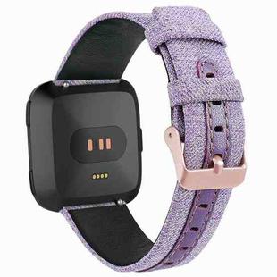 For Fitbit Versa Casual Denim Canvas Leather Watch Band(Light Purple)