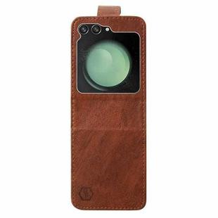 For Samsung Galaxy Z Flip5 Skin Feeling Oil Leather Texture PU + TPU Phone Case(Brown)