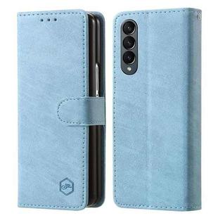 For Samsung Galaxy Z Fold4 5G Skin Feeling Oil Leather Texture PU + TPU Phone Case(Light Blue)