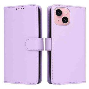 For iPhone 15 BETOPNICE BN-005 2 in 1 Detachable Imitate Genuine Leather Phone Case(Light Purple)