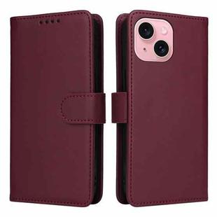 For iPhone 15 BETOPNICE BN-005 2 in 1 Detachable Imitate Genuine Leather Phone Case(Wine Red)