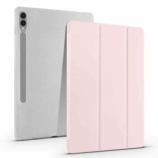 For Samsung Galaxy Tab S10+ / S9+ 3-folding Transparent TPU Smart Leather Tablet Case with Pen Slot(Pink)