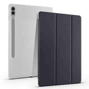 For Samsung Galaxy Tab S10 FE / S9 3-folding Transparent TPU Smart Leather Tablet Case with Pen Slot(Black)