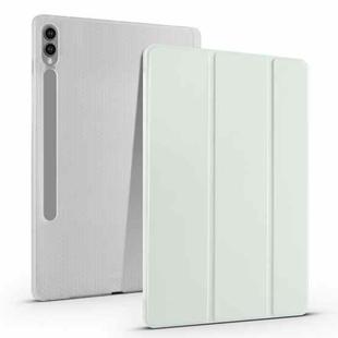 For Samsung Galaxy Tab S10 FE / S9 3-folding Transparent TPU Smart Leather Tablet Case with Pen Slot(Light Green)