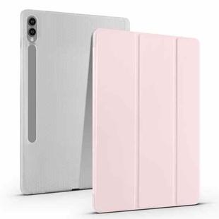 For Samsung Galaxy Tab S10 FE / S9 3-folding Transparent TPU Smart Leather Tablet Case with Pen Slot(Pink)