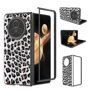 For Honor Magic V3 Black Edge Leopard PU Phone Case(Silver)