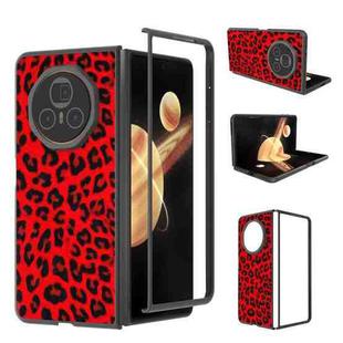 For Honor Magic V3 Black Edge Leopard PU Phone Case(Red)