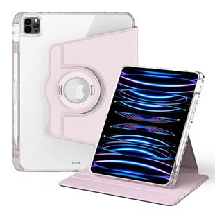 For iPad Pro 12.9 2022 / 2021 / 2020 360 Rotation Detachable Clear Acrylic Leather Tablet Case(Pink)