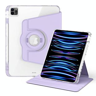 For iPad Pro 12.9 2022 / 2021 / 2020 360 Rotation Detachable Clear Acrylic Leather Tablet Case(Light Purple)