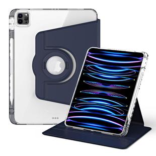 For iPad Pro 12.9 2022 / 2021 / 2020 360 Rotation Detachable Clear Acrylic Leather Tablet Case(Dark Blue)