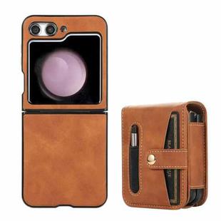 For Samsung Galaxy Z Flip5 Multifunctional Folding Phone Leather Case(Brown)