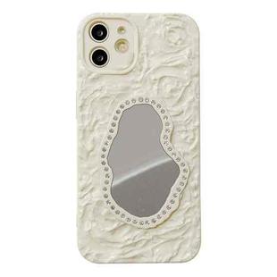 For iPhone 12 Rose Texture Mirror TPU Phone Case(Beige)