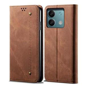 For Xiaomi Redmi Note 13 Pro Denim Texture Casual Style Horizontal Flip Leather Case(Brown)