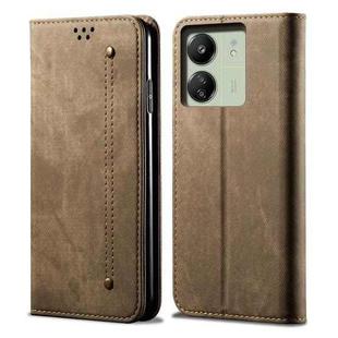 For Xiaomi Redmi 13C / Poco C65 Denim Texture Casual Style Horizontal Flip Leather Case(Khaki)