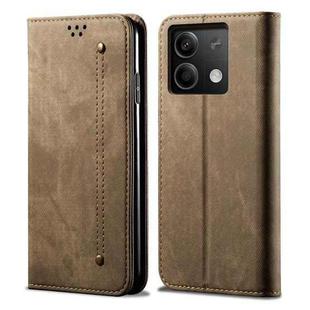 For Xiaomi Redmi 13C 5G Global Denim Texture Casual Style Horizontal Flip Leather Case(Khaki)