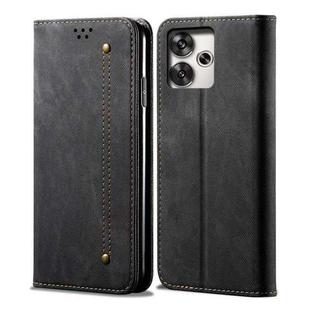For Xiaomi Redmi Turbo 3 Denim Texture Casual Style Horizontal Flip Leather Case(Black)