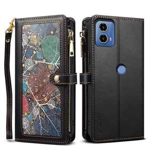 For Motorola Moto G04 / G24 ESEBLE Star Series Lanyard Zipper Wallet RFID Leather Case(Black)