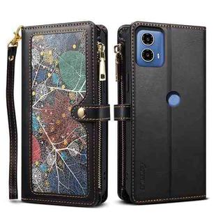 For Motorola Moto G34 ESEBLE Star Series Lanyard Zipper Wallet RFID Leather Case(Black)