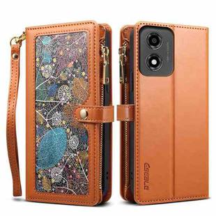 For Motorola Moto E14 ESEBLE Star Series Lanyard Zipper Wallet RFID Leather Case(Brown)