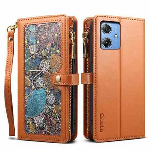 For Motorola Moto G54 5G Global ESEBLE Star Series Lanyard Zipper Wallet RFID Leather Case(Brown)